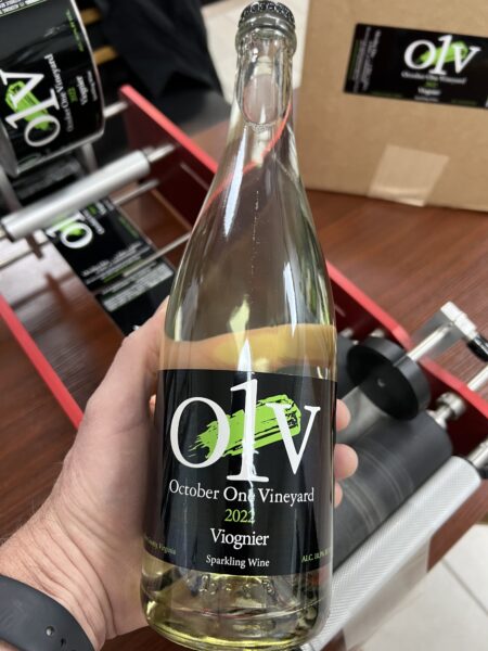 bottle of October One Vineyard Sparkling Viognier